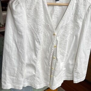 Chaps by Ralph Lauren NWOT White Embroidered Denim Jacket or Blouse